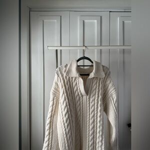 H&M Cream V-Neck Cable Knit Sweater